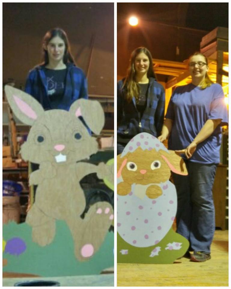 Rabbit cutouts under construction by Laura & Melissa, 2016